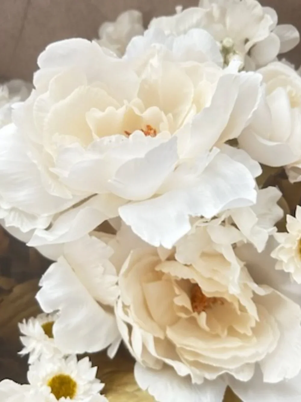 Set of 4 Delicate Cream Peonies Hydrangeas Mixed Flowers Bouquets